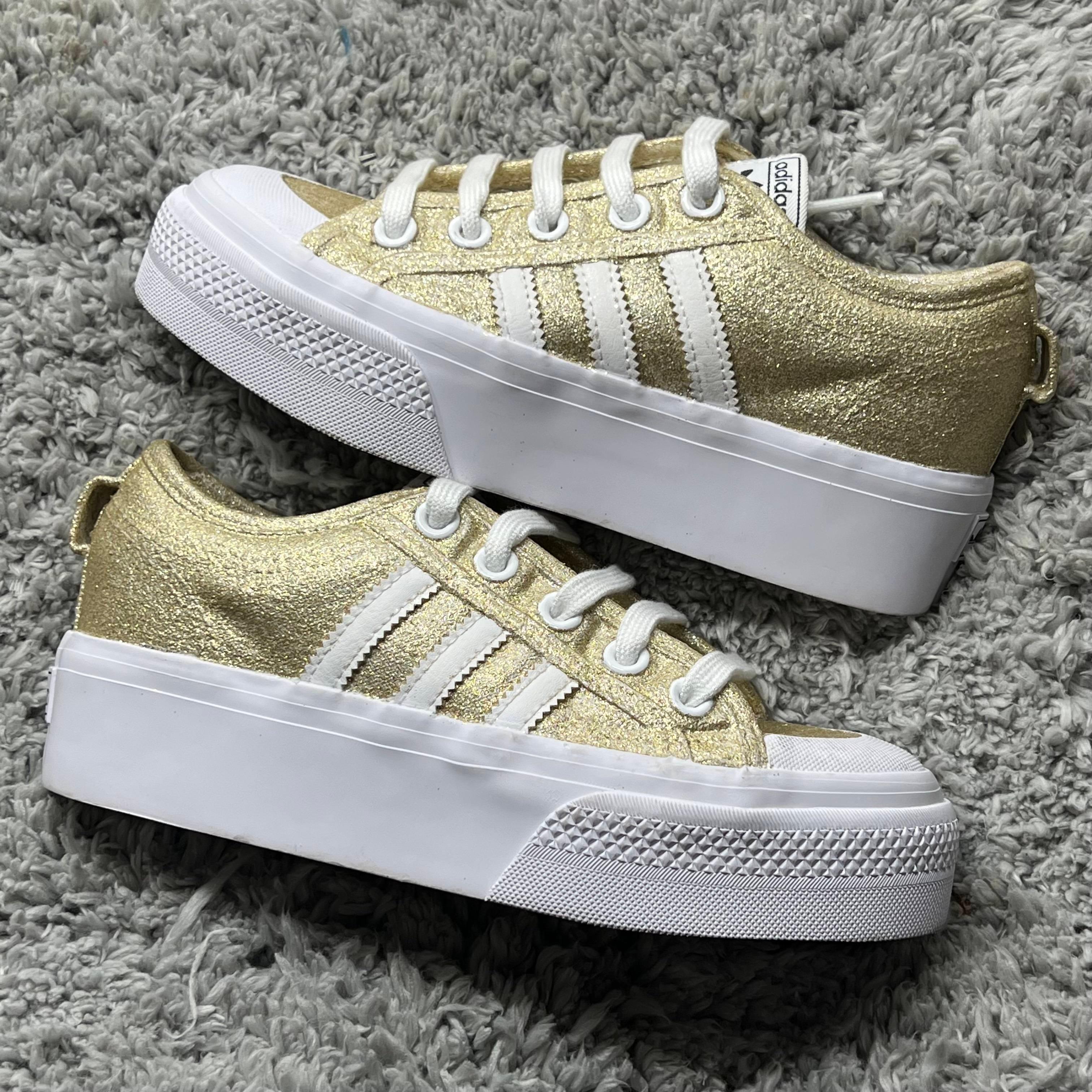 Sparkly Gold Glitter Adidas Nizza Platform Shoes – ButterMakesMeHappy