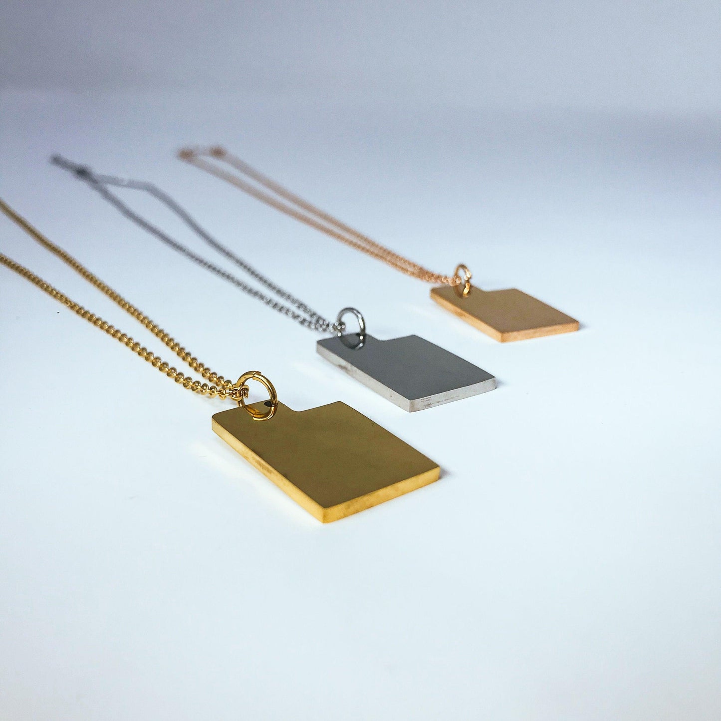 Utah State Silhouette Necklaces in 3 different colors: Gold, Silver & Rose Gold