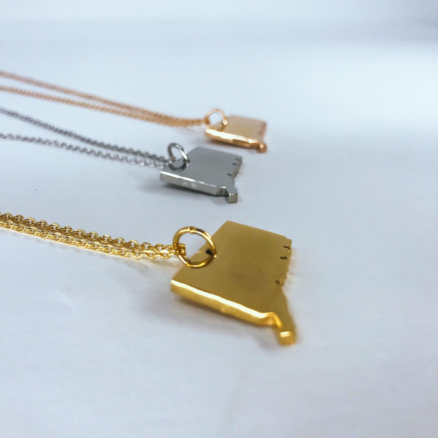 Connecticut State Silhouette Necklaces in 3 different colors: Gold, Silver & Rose Gold