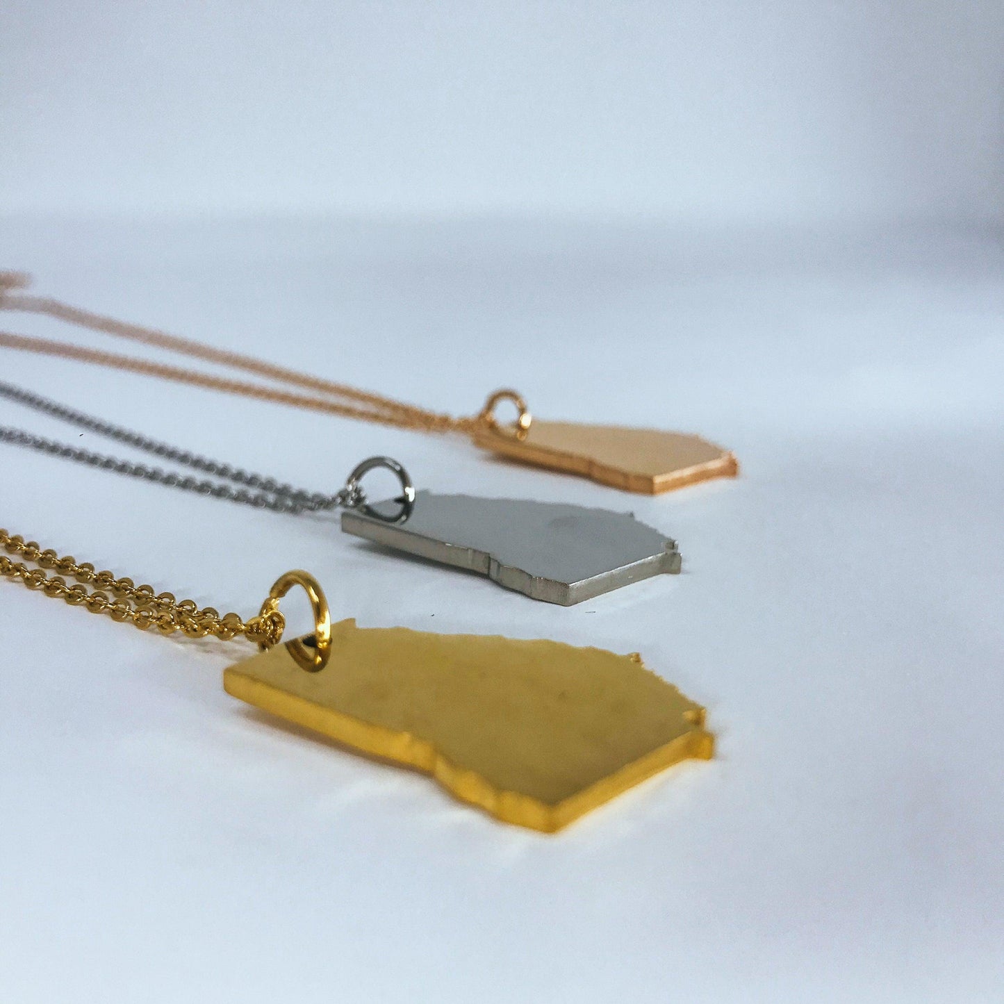 Georgia State Silhouette Necklaces in 3 different colors: Gold, Silver & Rose Gold