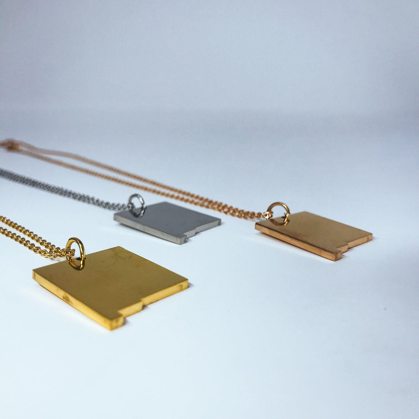 New Mexico State Silhouette Necklaces in 3 different colors: Gold, Silver & Rose Gold