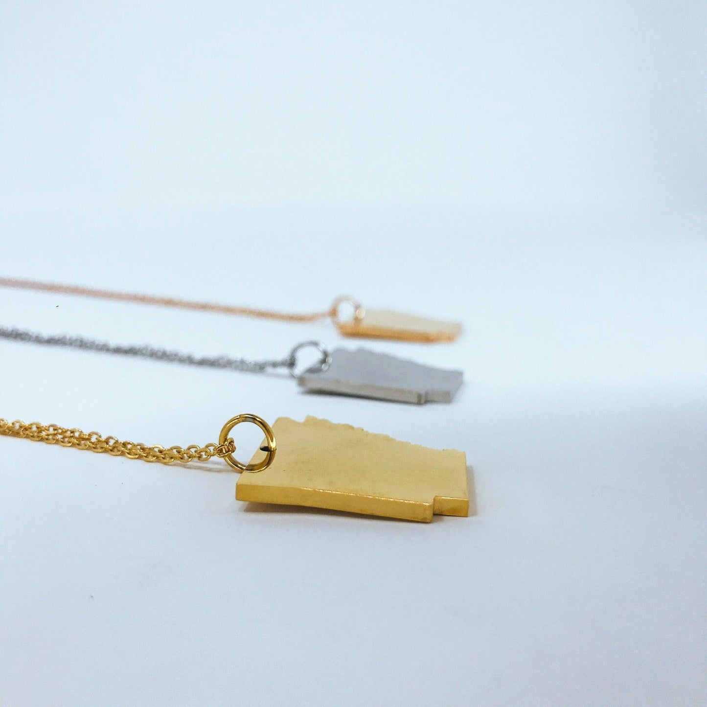 Arkansas State Silhouette Necklaces in 3 different colors: Gold, Silver & Rose Gold