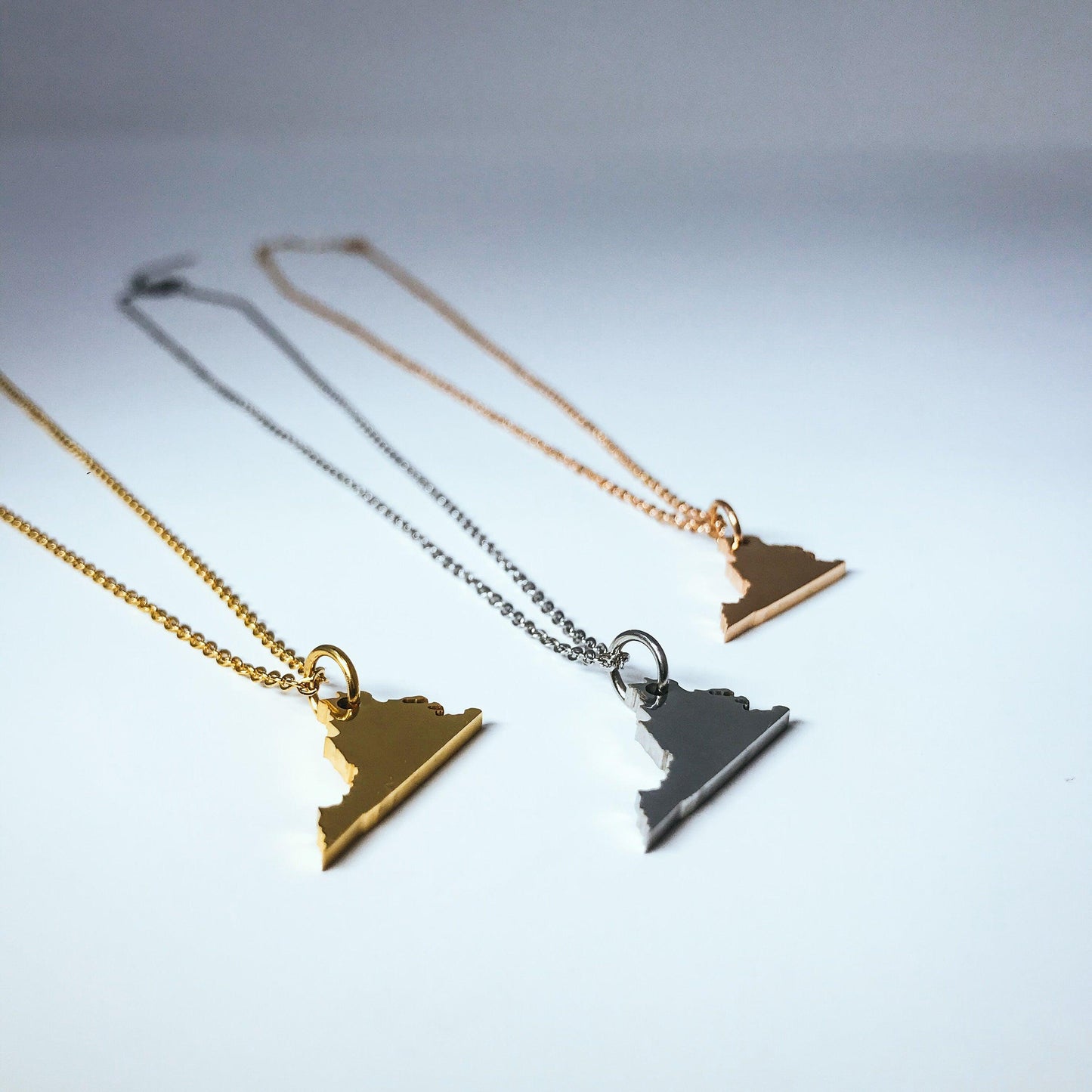 Virginia State Silhouette Necklaces in 3 different colors: Gold, Silver & Rose Gold