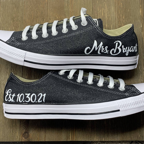 Personalized Black Bridal Converse Low Black Canvas