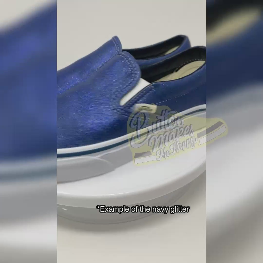 a video of navy glitter vans showing the glitter all over shoe sparkle