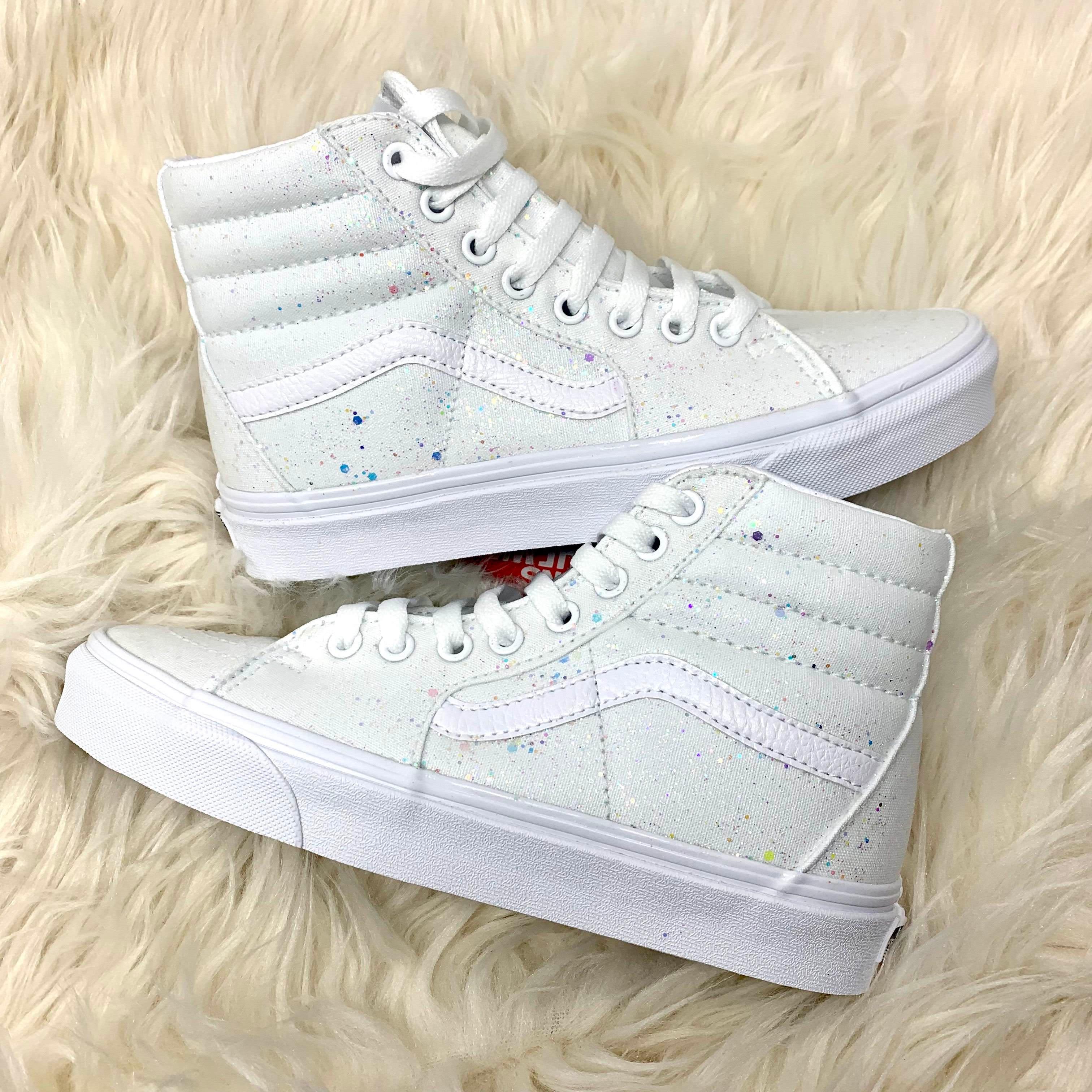 Sparkly White Crystal Glitter Sk8 Hi Vans
