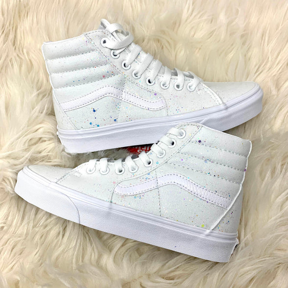 White Crystal Glitter SK8-Hi Vans - ButterMakesMeHappy