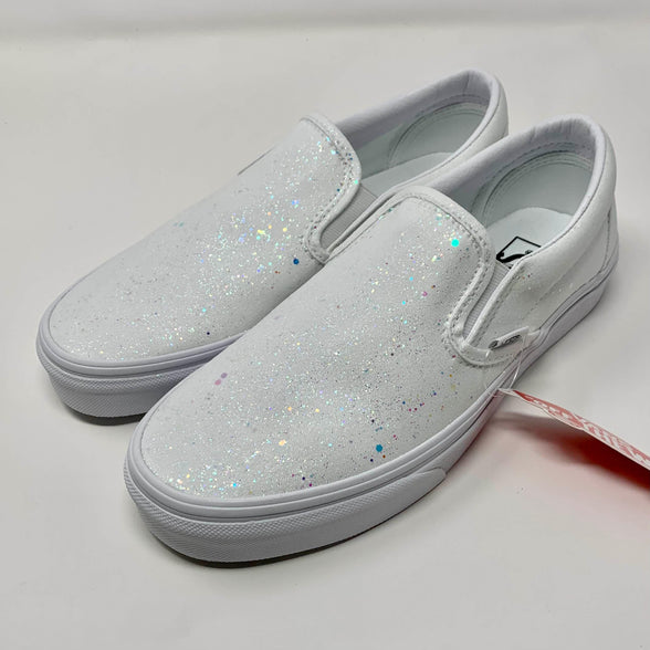 White Crystal Glitter Slip On Vans - ButterMakesMeHappy