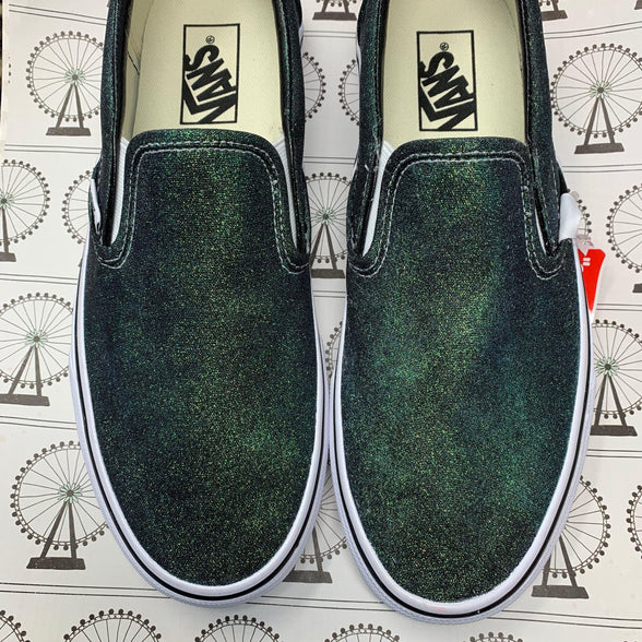 Emerald Glitter Slip On Vans - ButterMakesMeHappy