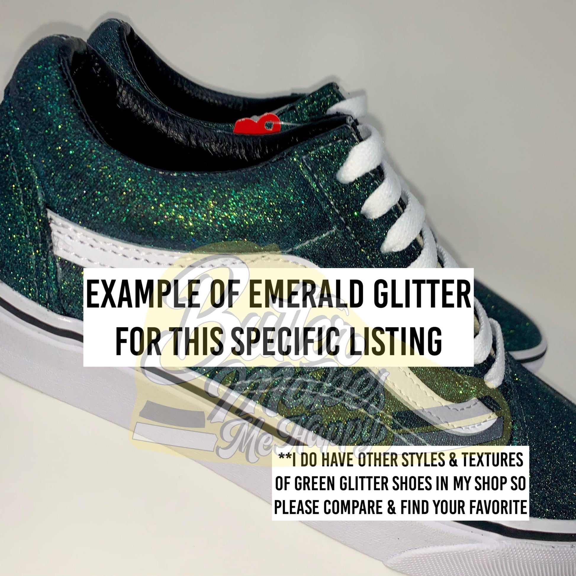 Emerald Glitter Slip On Vans - ButterMakesMeHappy