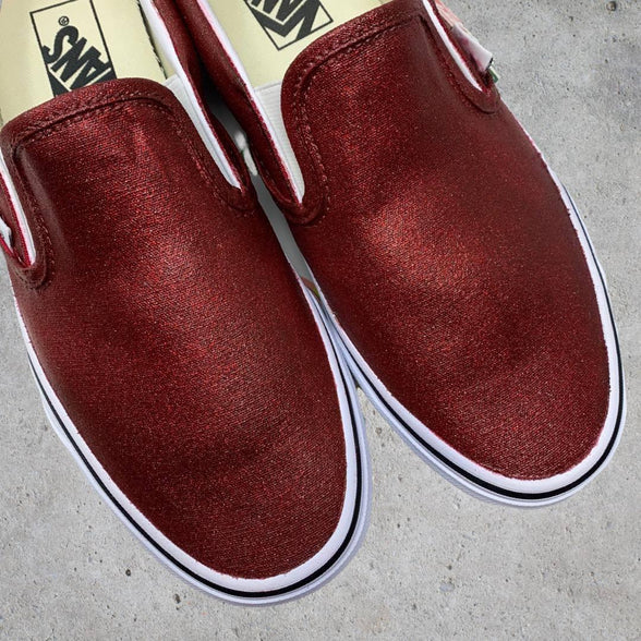 Wine Glitter Slip On Vans - ButterMakesMeHappy