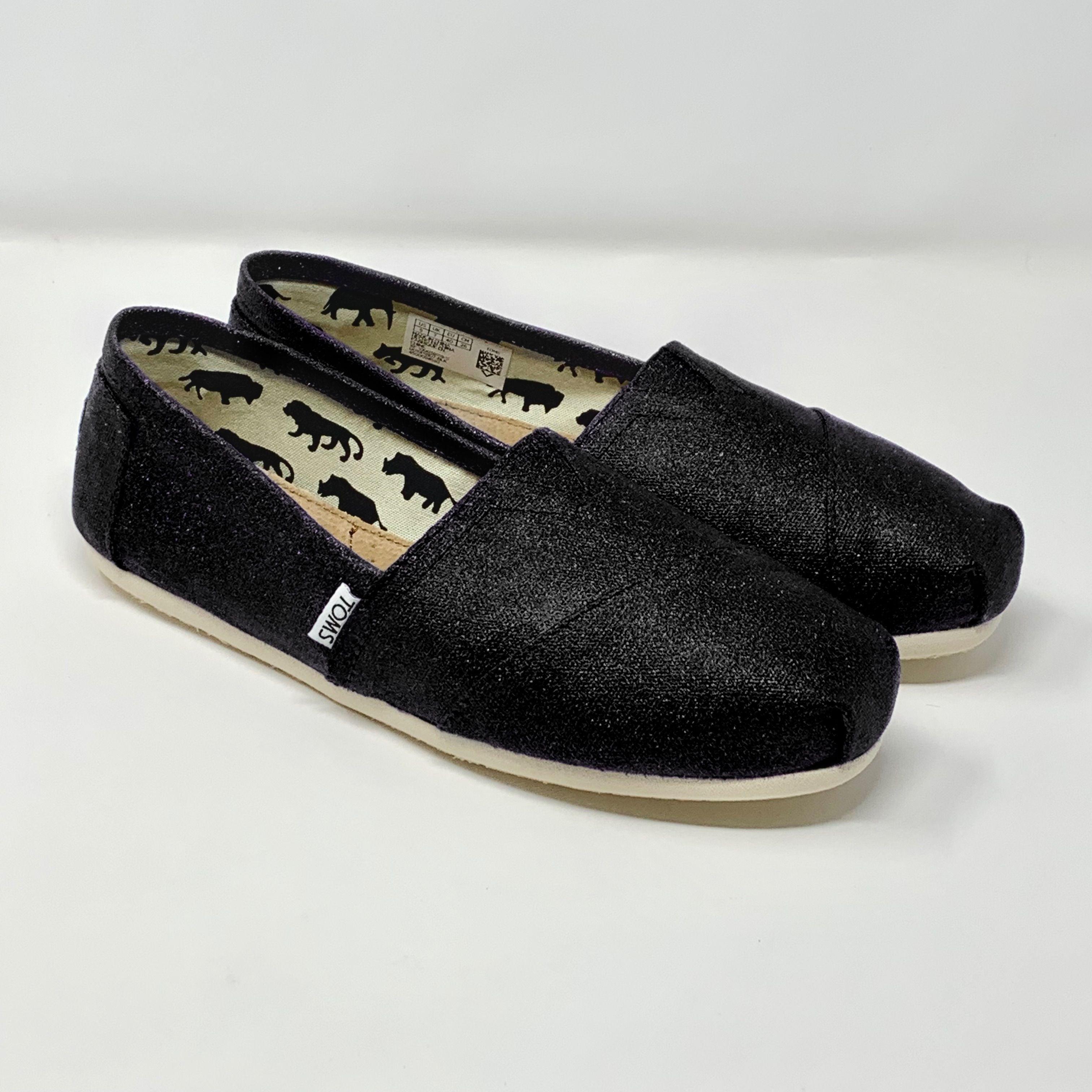 Toms womens black outlet glitter shoes