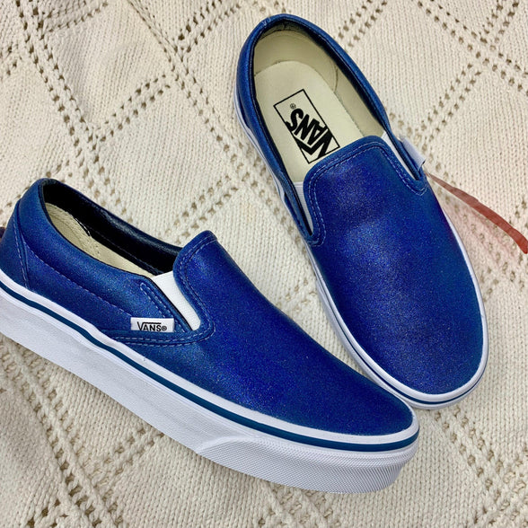 Navy Glitter Slip On Vans - ButterMakesMeHappy
