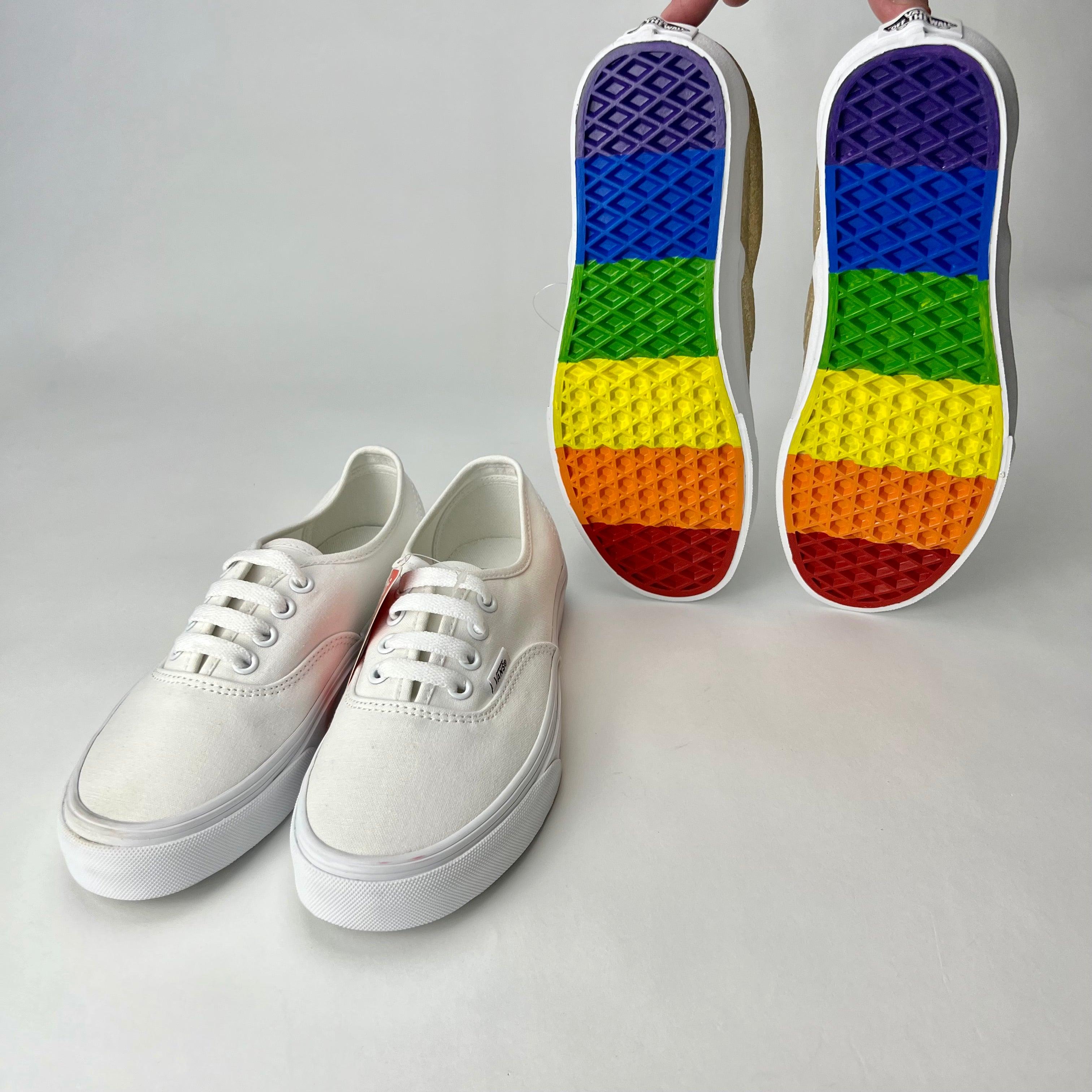 All white vans sales with rainbow stripe