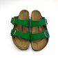 Hand Painted Green Suede Birkenstock Arizona Sandals with Copper Buckles