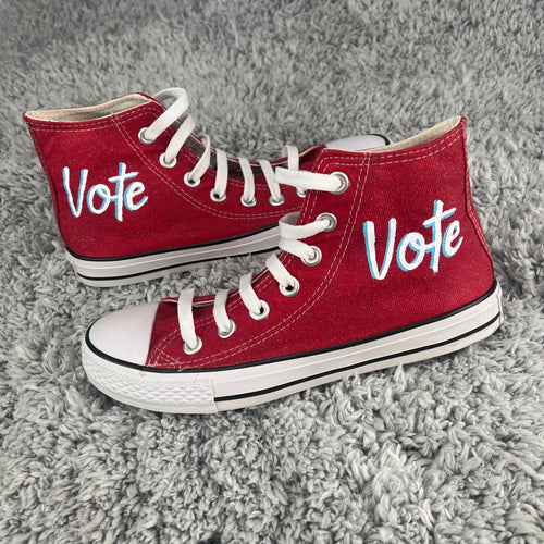 Custom Painted Vote Converse Converse Low Top Red Sparkle