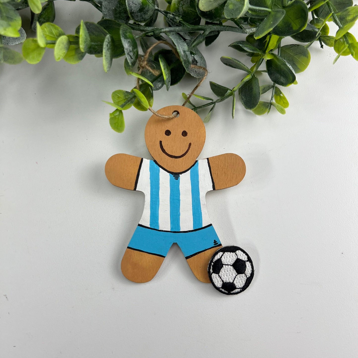 Striped Soccer Player Gingerbread Ornament