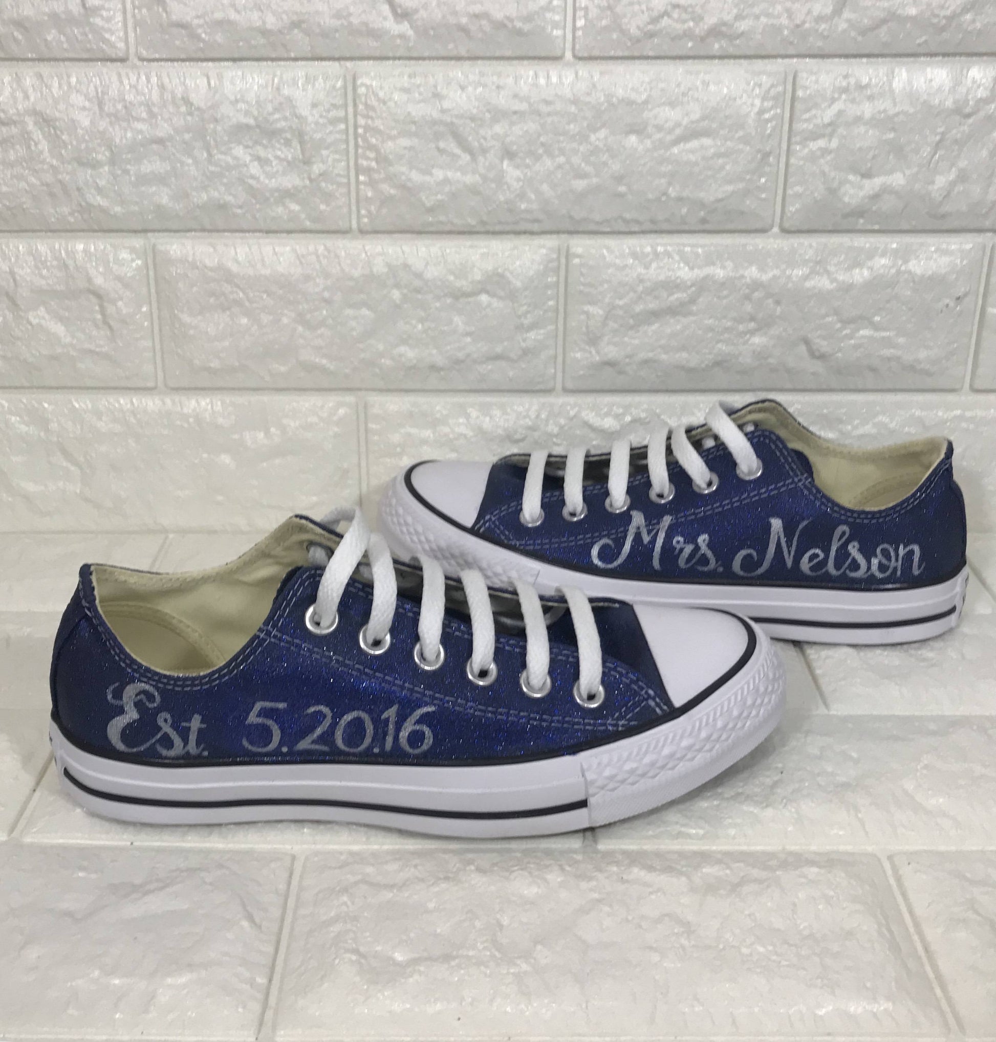Navy Glitter Bridal Converse with Mrs. painted in silver