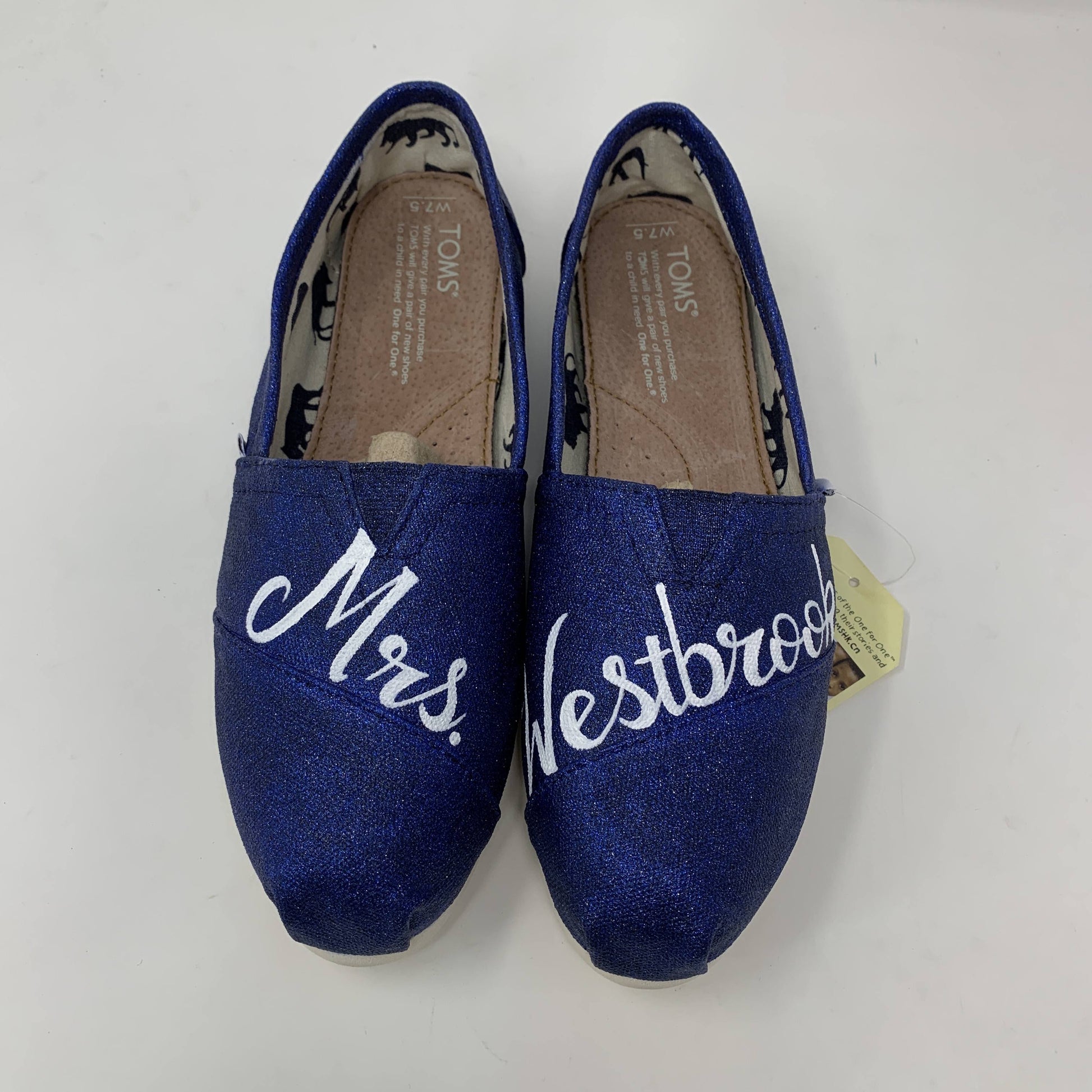Sparkly Navy Glitter Wedding TOMS with Mrs. Last Name