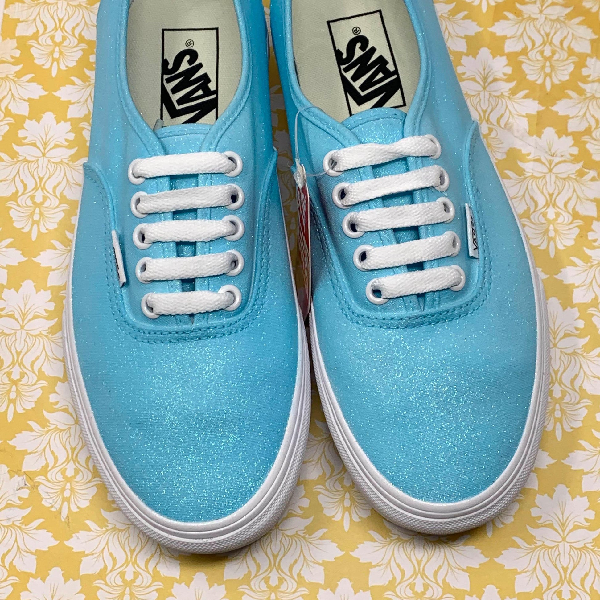Painted Vans Blue Iridescent Vans Stripe Vibrant Sky Blue Shoes