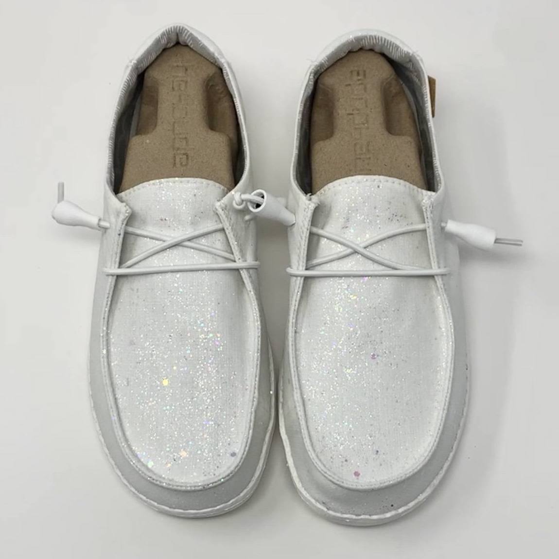 White Glitter Hey Dudes Shoes