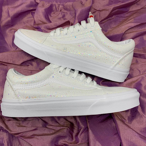 White Crystal Glitter Old Skool Vans - ButterMakesMeHappy