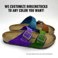 multicolored Birkenstock sandals with words that read "we customize birkenstocks in any color" by Butter Makes Me Happy
