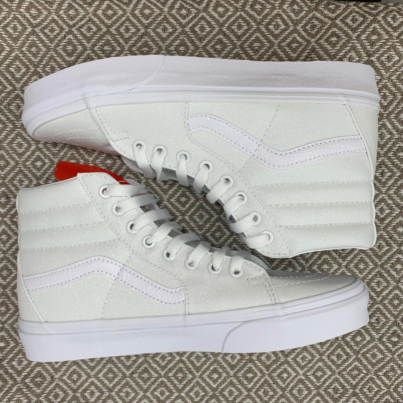 White Glitter SK8-Hi Vans - ButterMakesMeHappy