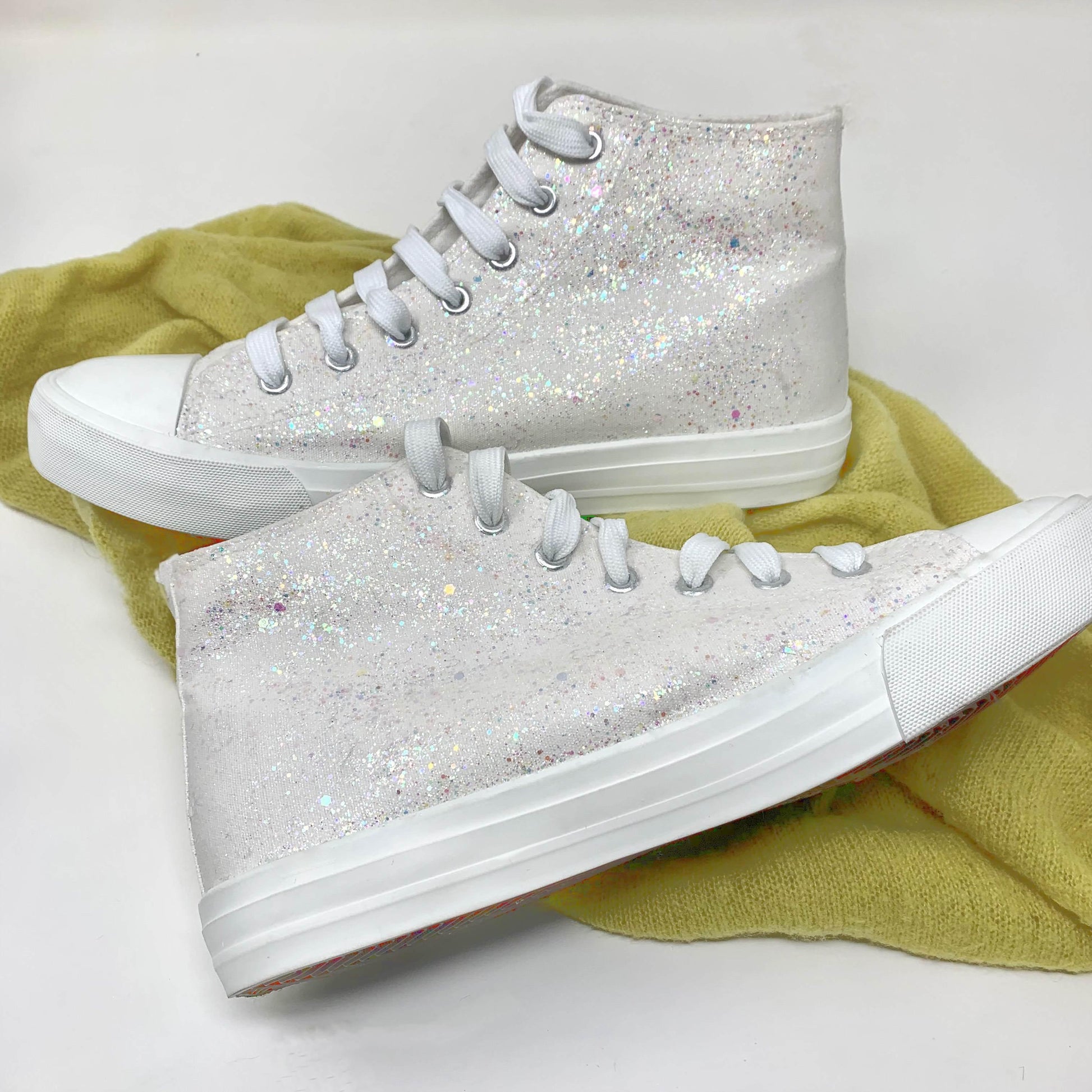 White Crystal Glitter Hi Top Converse - ButterMakesMeHappy