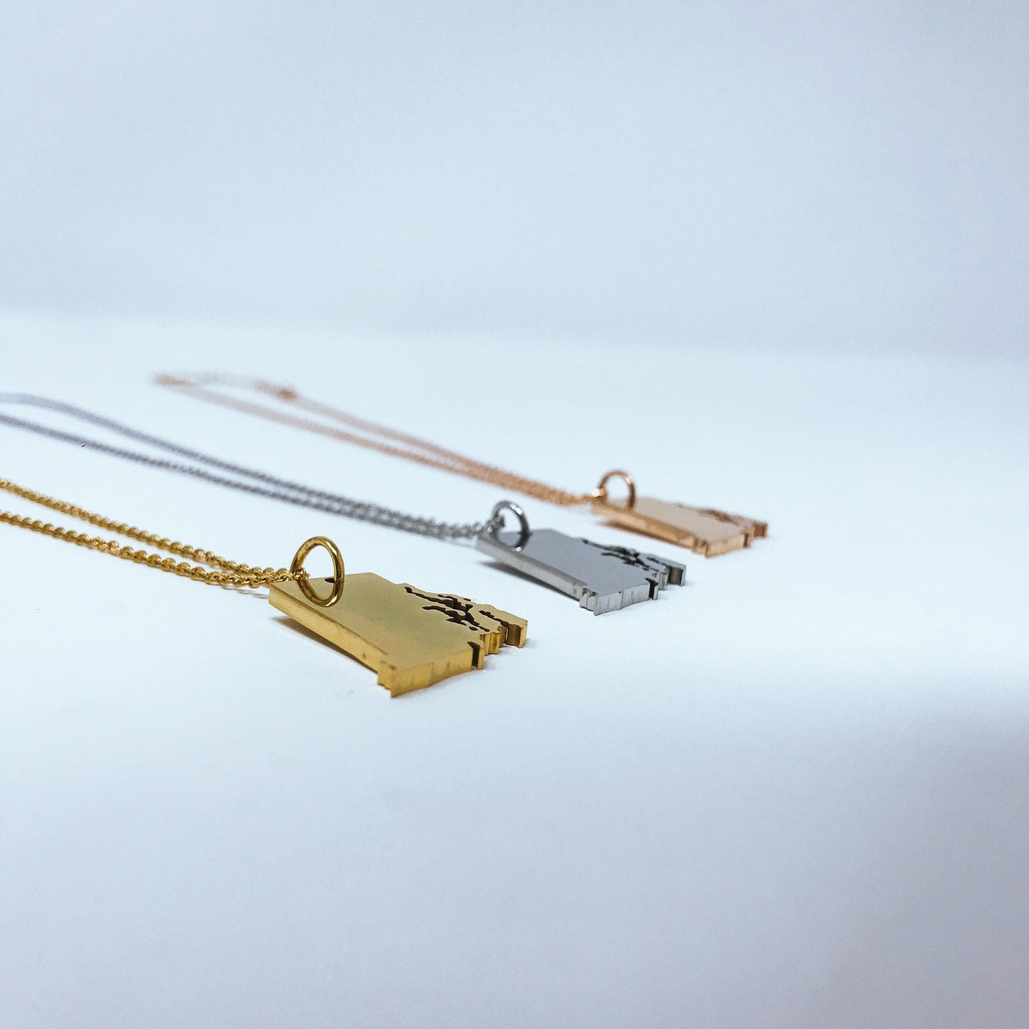 Rhode Island State Silhouette Necklaces in 3 different colors: Gold, Silver & Rose Gold
