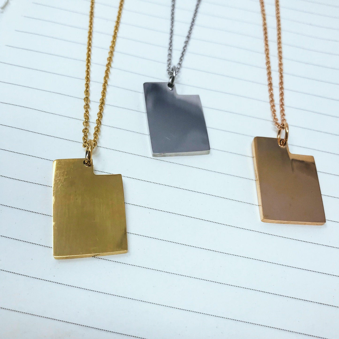 Utah State Silhouette Necklaces in 3 different colors: Gold, Silver & Rose Gold