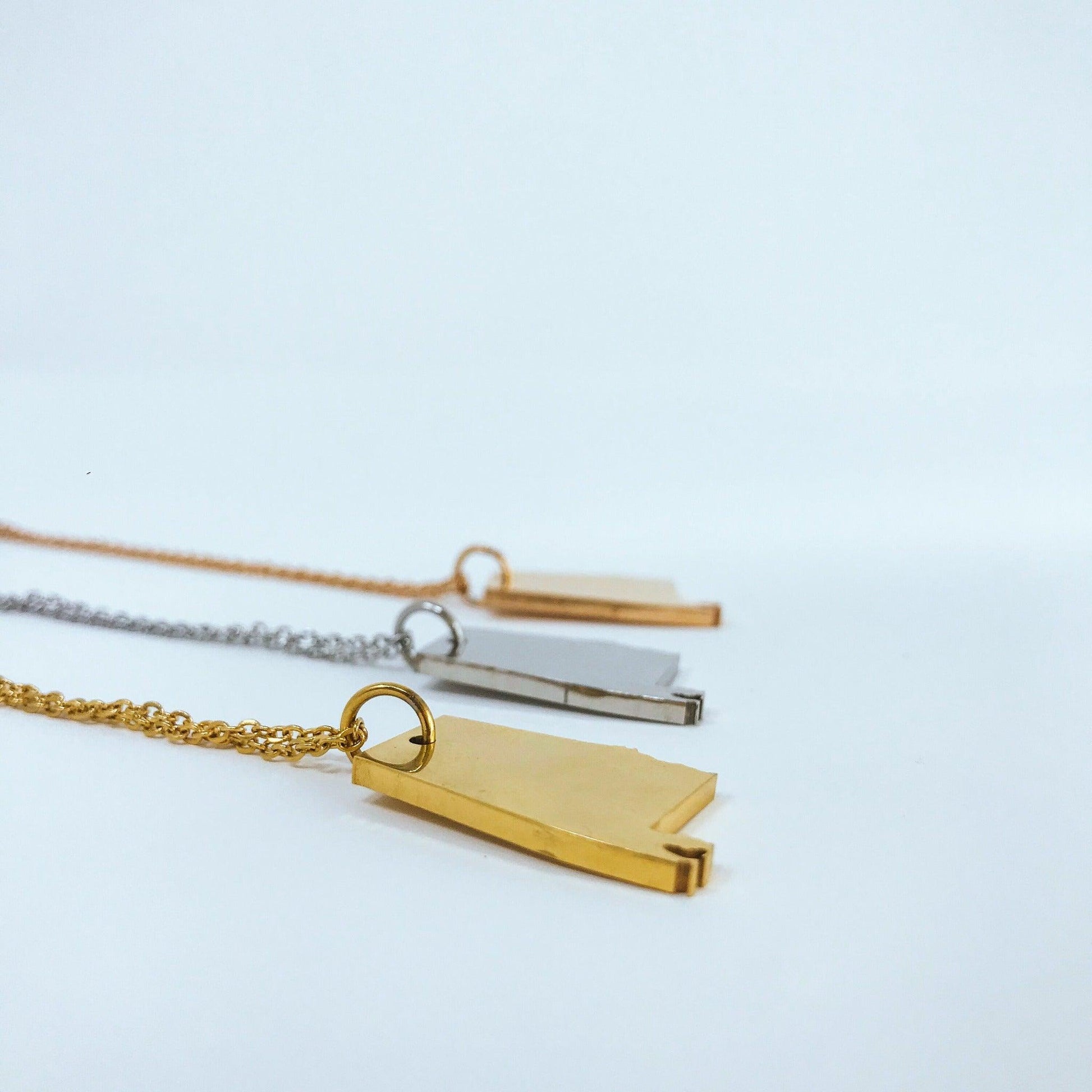 Alabama State Silhouette Necklaces in 3 different colors: Gold, Silver & Rose Gold