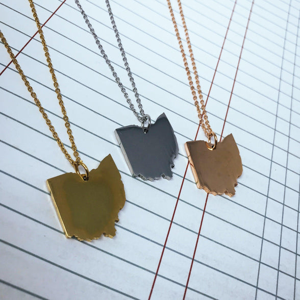 Ohio State Silhouette Necklaces in 3 different colors: Gold, Silver & Rose Gold