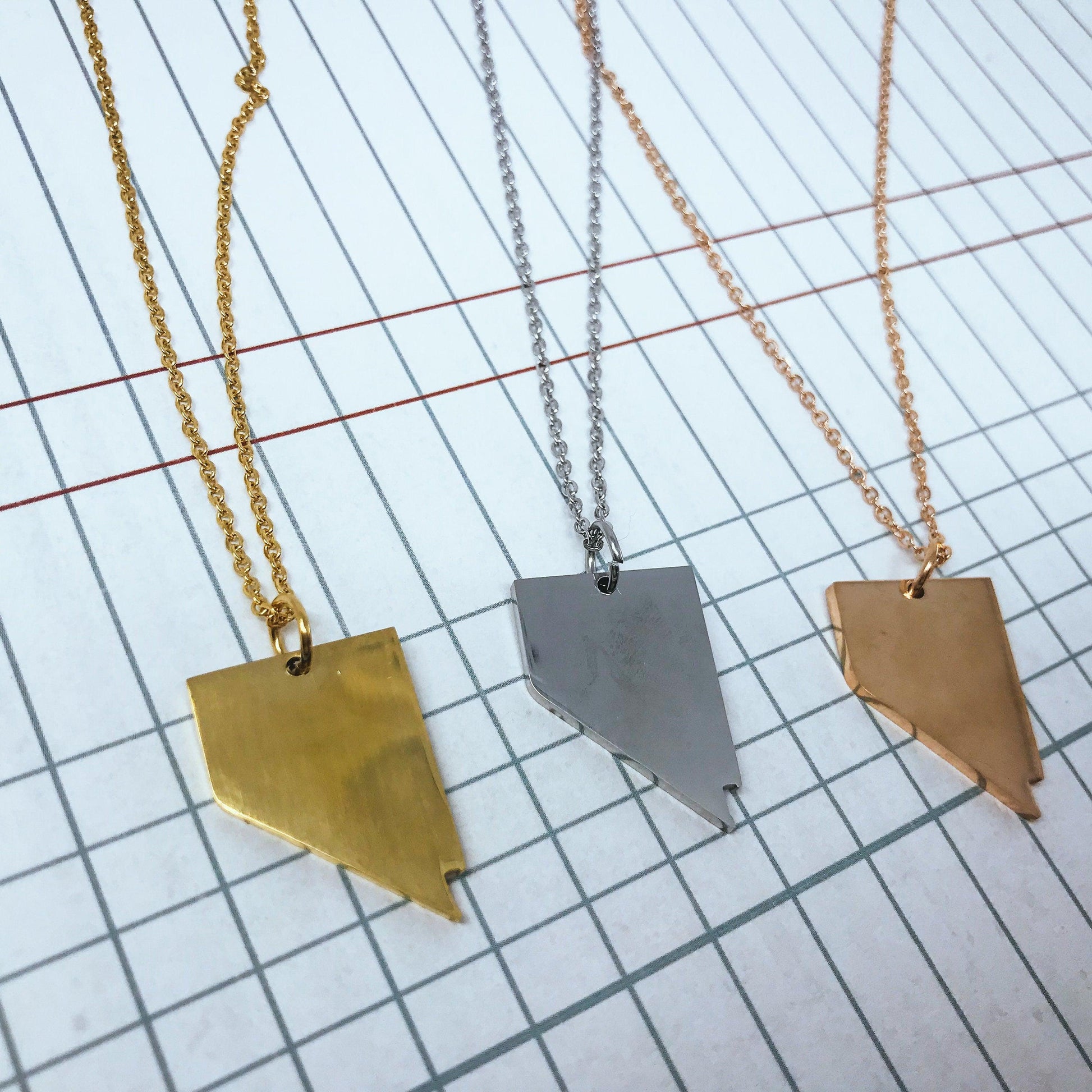Nevada State Silhouette Necklaces in 3 different colors: Gold, Silver & Rose Gold