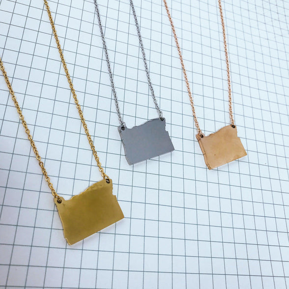 Oregon State Silhouette Necklaces in 3 different colors: Gold, Silver & Rose Gold