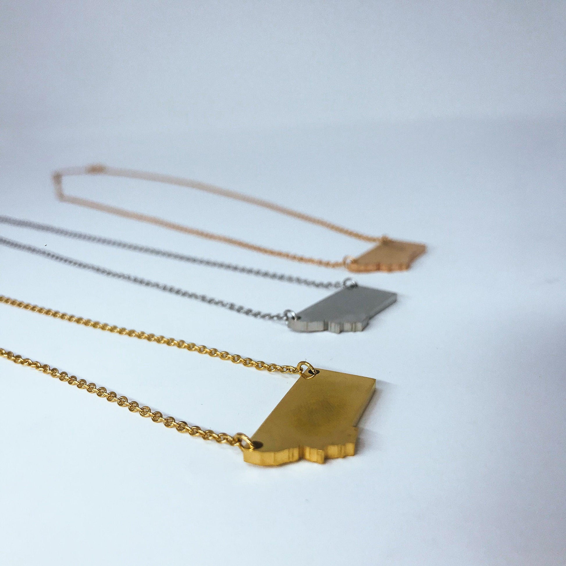 Montana State Silhouette Necklaces in 3 different colors: Gold, Silver & Rose Gold