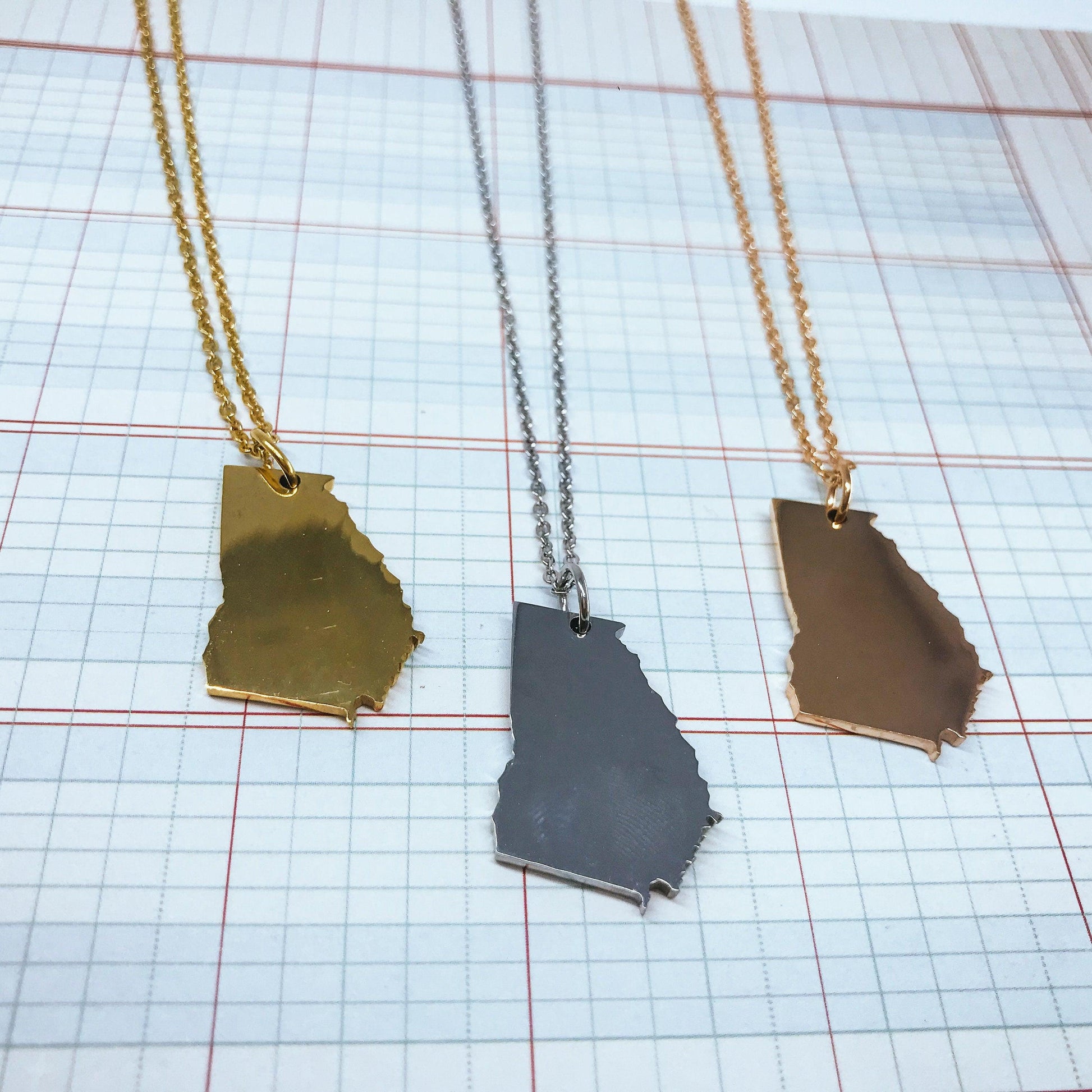 Georgia State Silhouette Necklaces in 3 different colors: Gold, Silver & Rose Gold