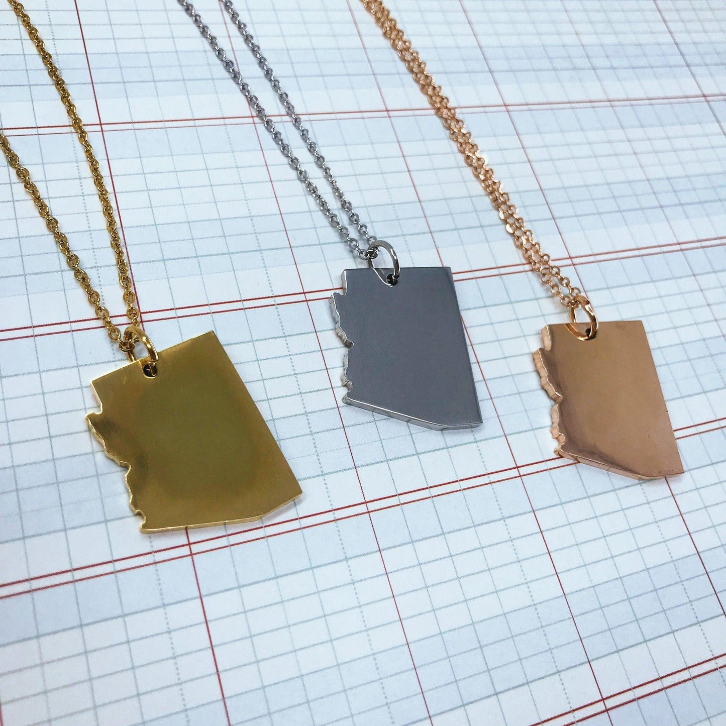 Arizona State Silhouette Necklaces in 3 different colors: Gold, Silver & Rose Gold