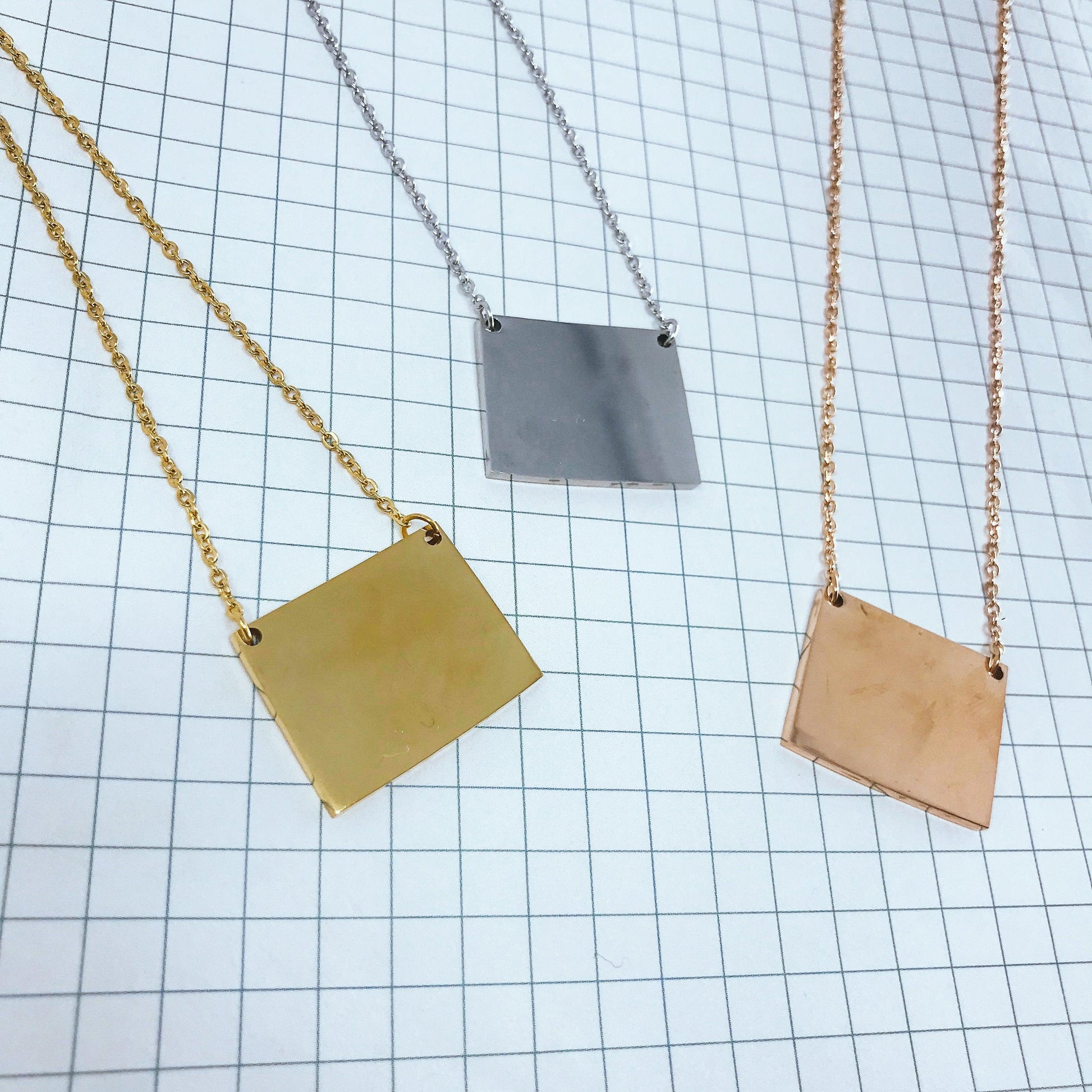 Wyoming State Silhouette Necklaces in 3 different colors: Gold, Silver & Rose Gold