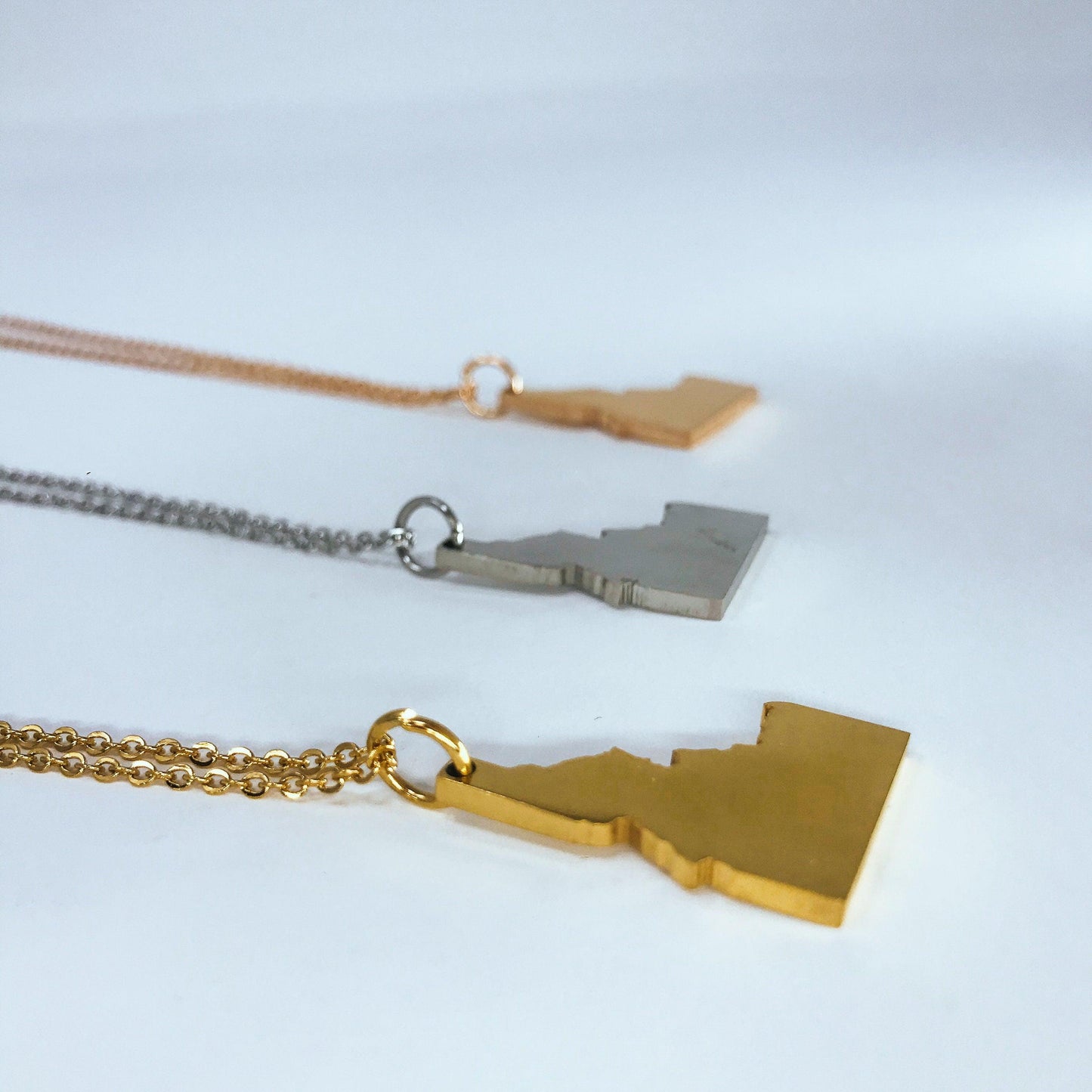 Idaho State Silhouette Necklaces in 3 different colors: Gold, Silver & Rose Gold