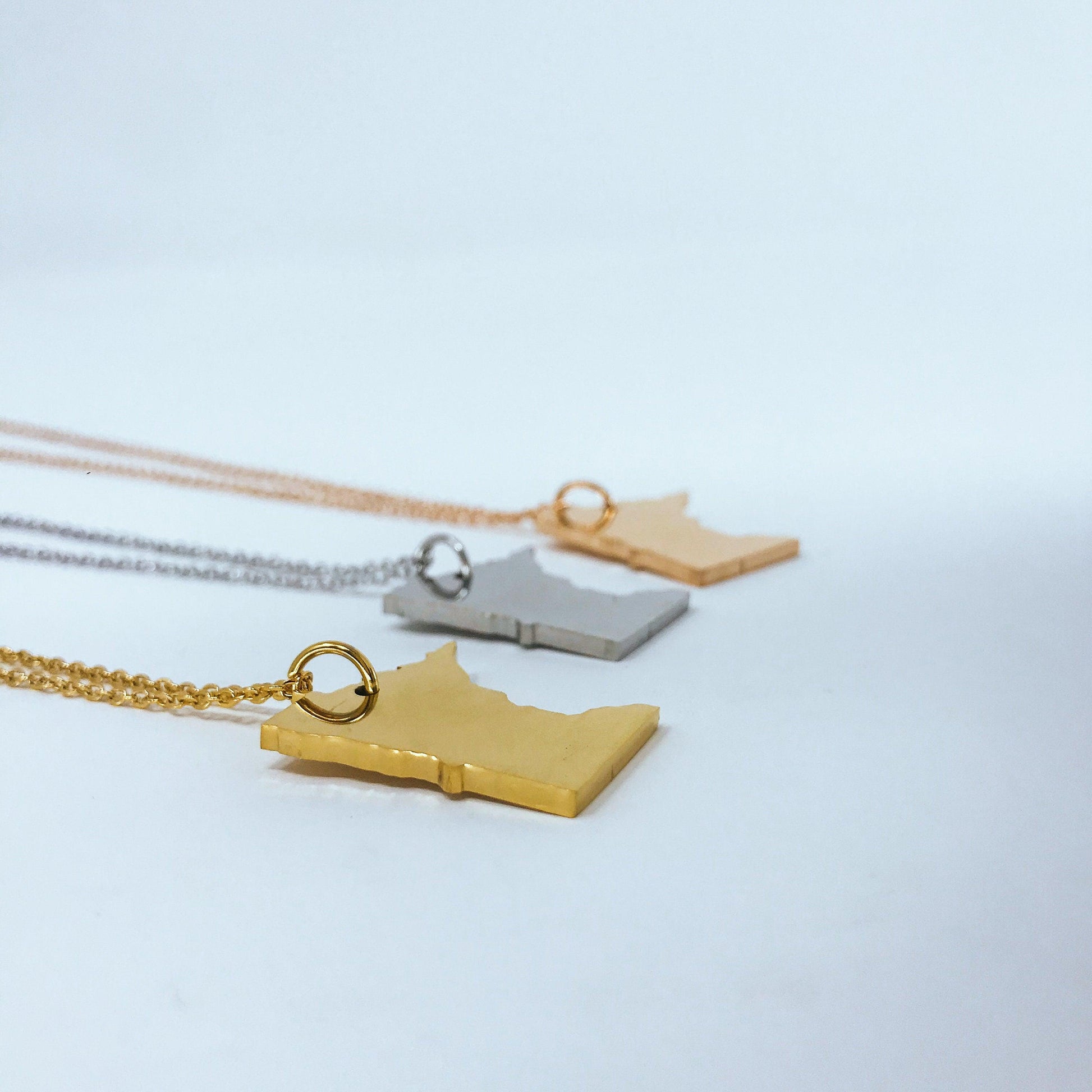 Minnesota State Silhouette Necklaces in 3 different colors: Gold, Silver & Rose Gold