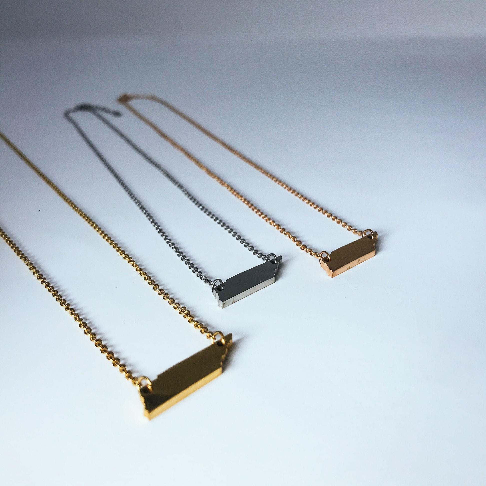 Tennessee State Silhouette Necklaces in 3 different colors: Gold, Silver & Rose Gold